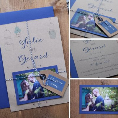 Faire part de mariage kraft & bleu