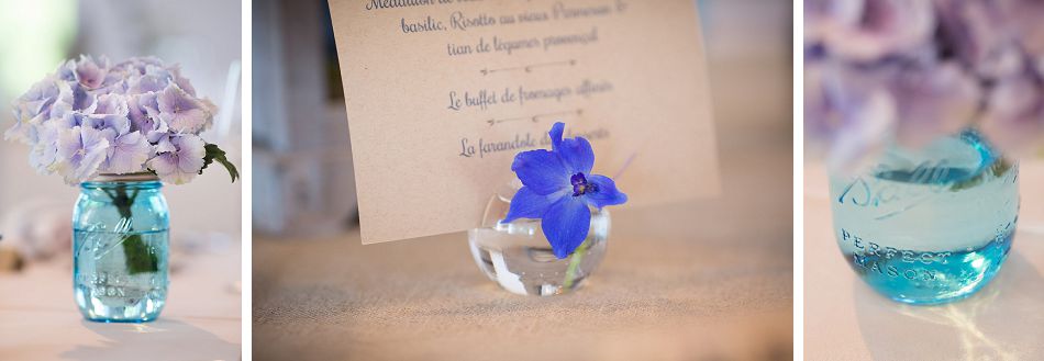 Décoration de mariage romantique bleu et lin