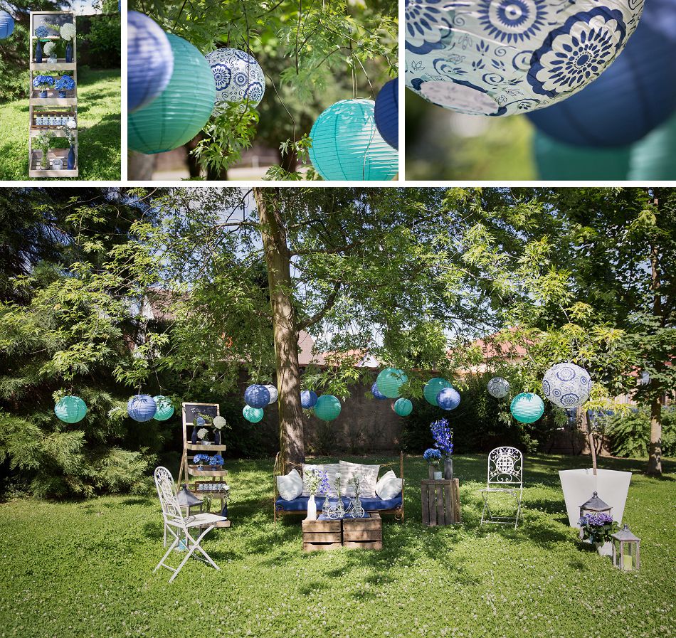 Décoration de mariage romantique bleu et lin