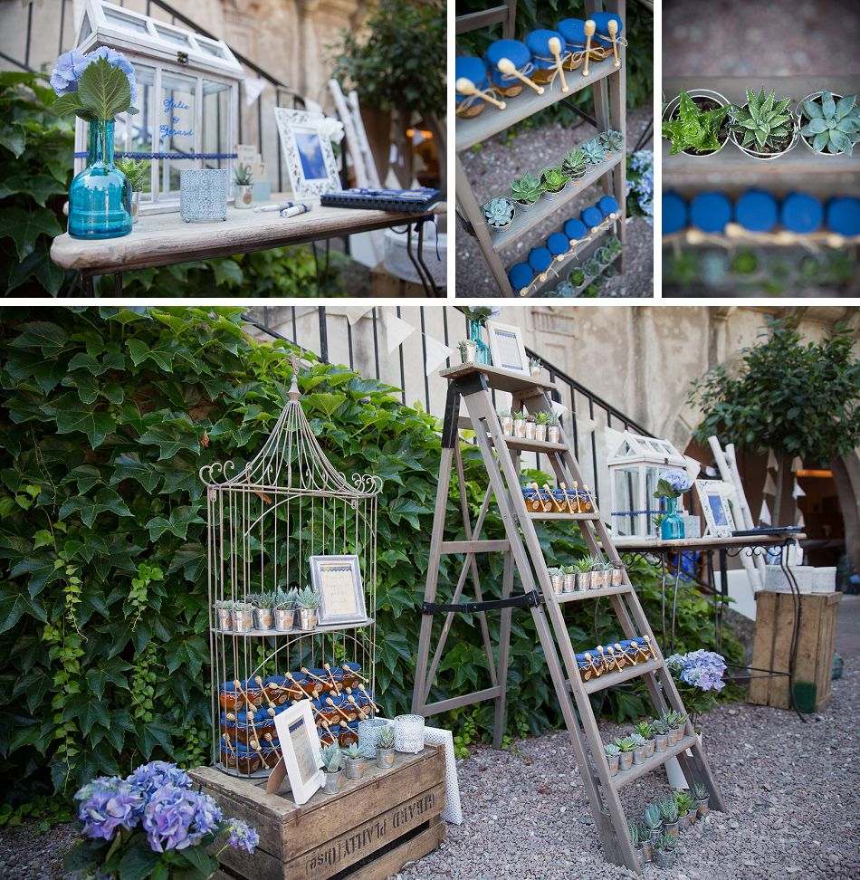 Décoration de mariage romantique bleu et lin