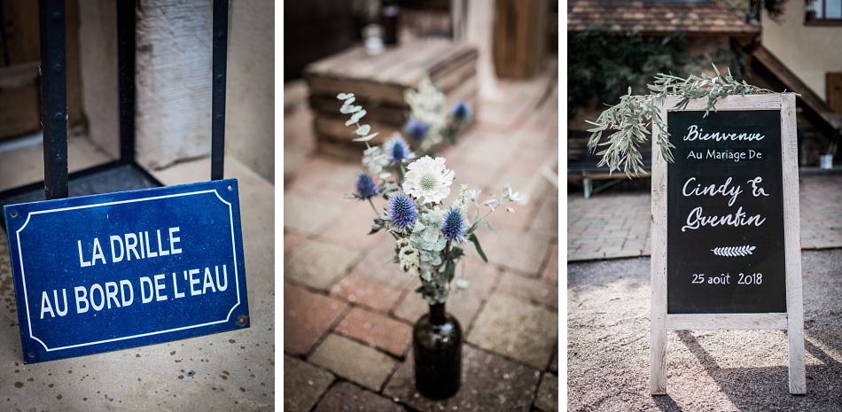 mariage bleu et ardoise dans une scierie