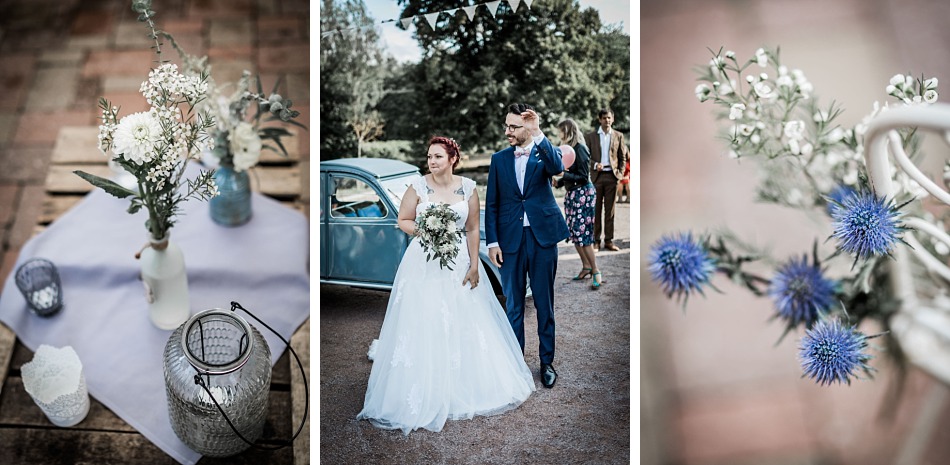 mariage bleu et ardoise dans une scierie