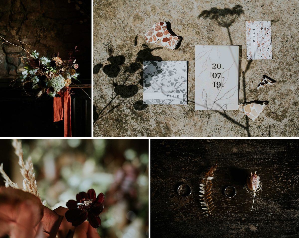 mariage moderne brique et terrazzo au domaine de saint loup en Alsace