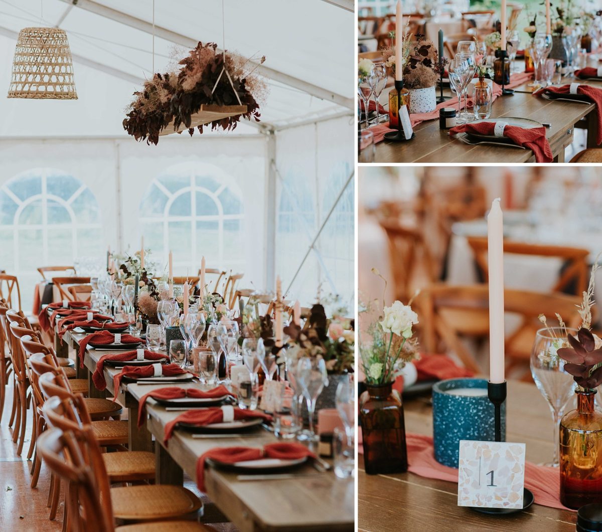 mariage moderne brique et terrazzo au domaine de saint loup en Alsace