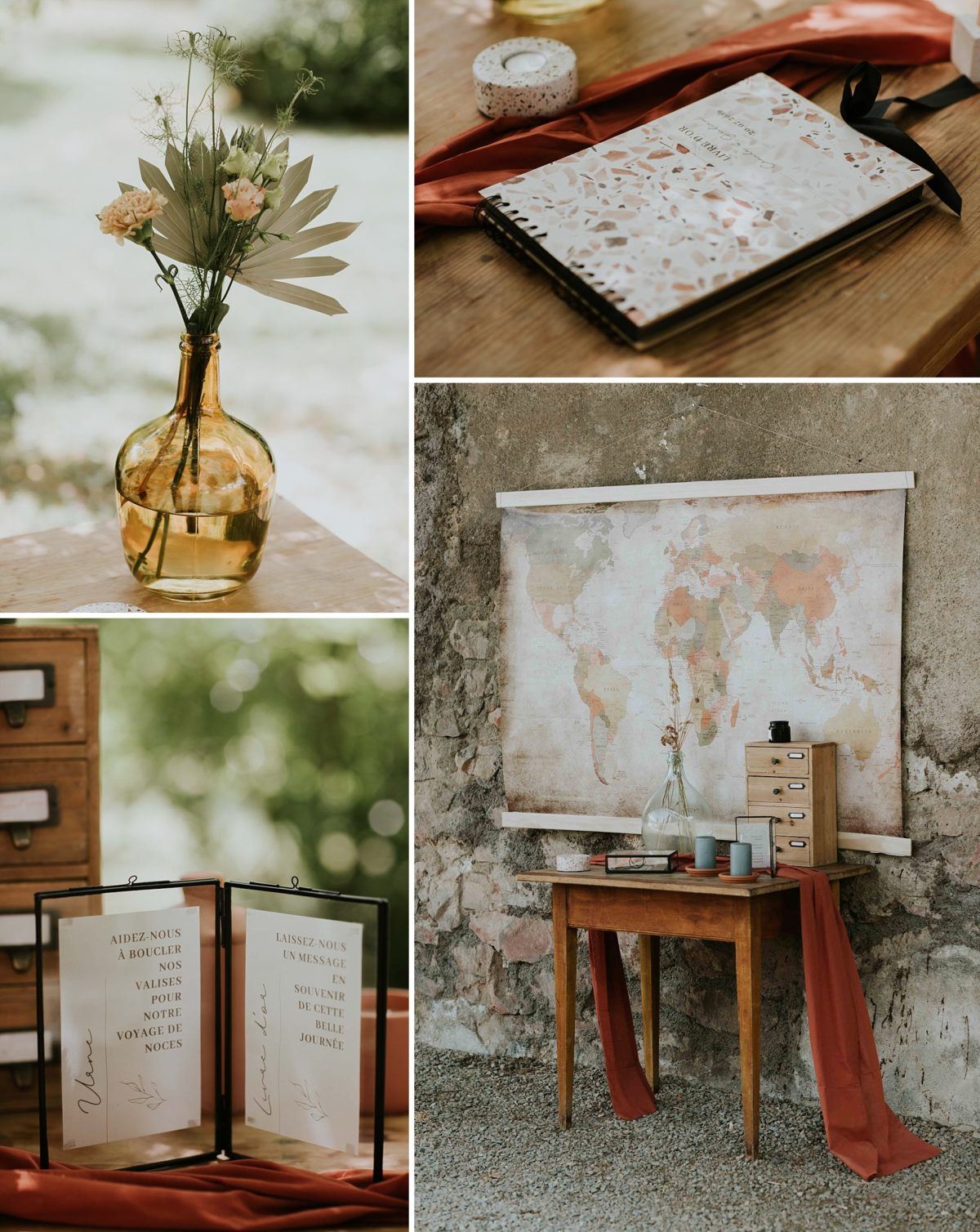 mariage moderne brique et terrazzo au domaine de saint loup en Alsace