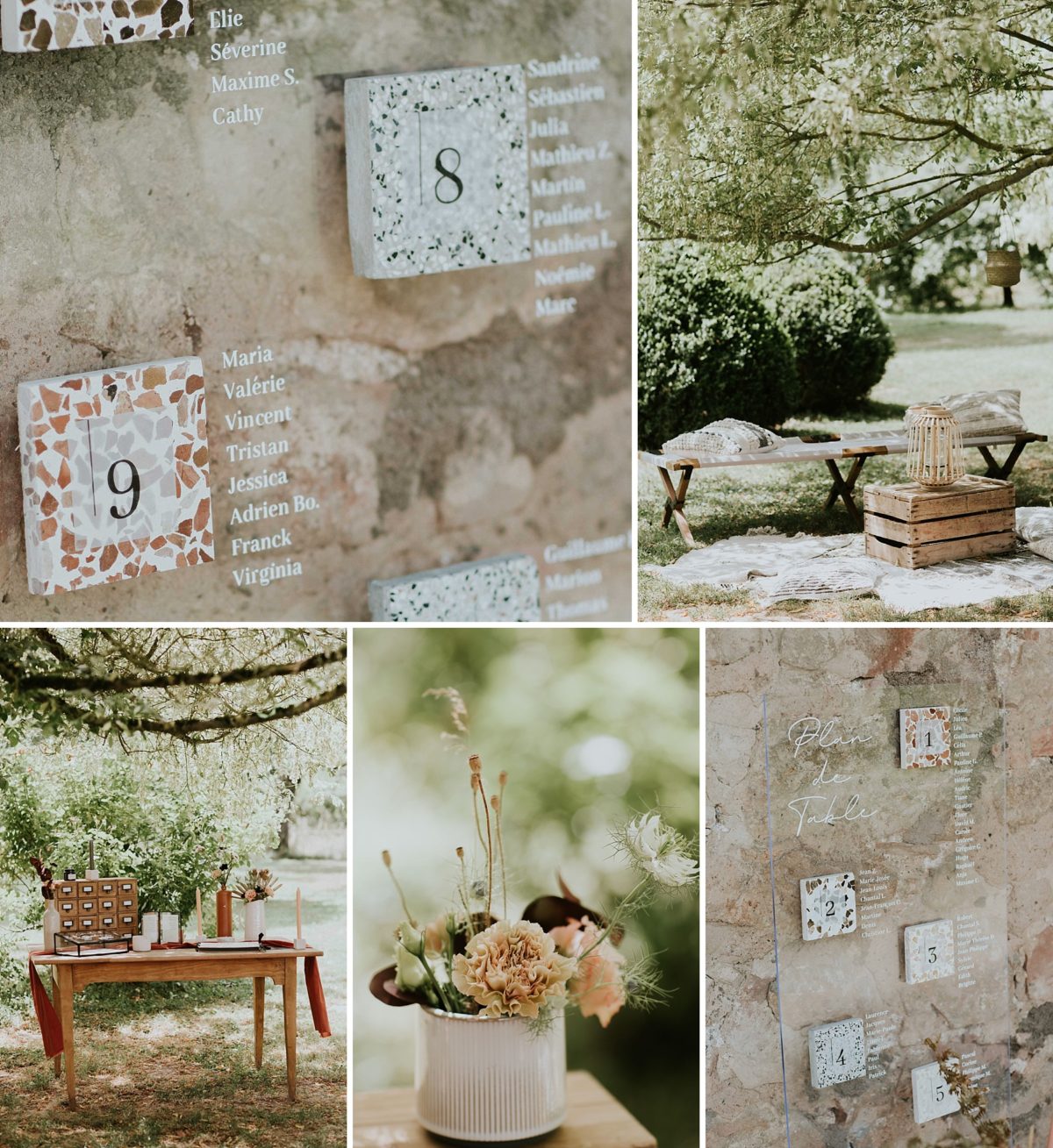 mariage moderne brique et terrazzo au domaine de saint loup en Alsace