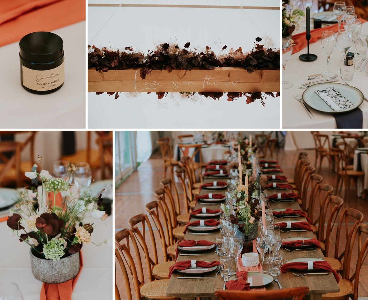 mariage moderne brique et terrazzo au domaine de saint loup en Alsace