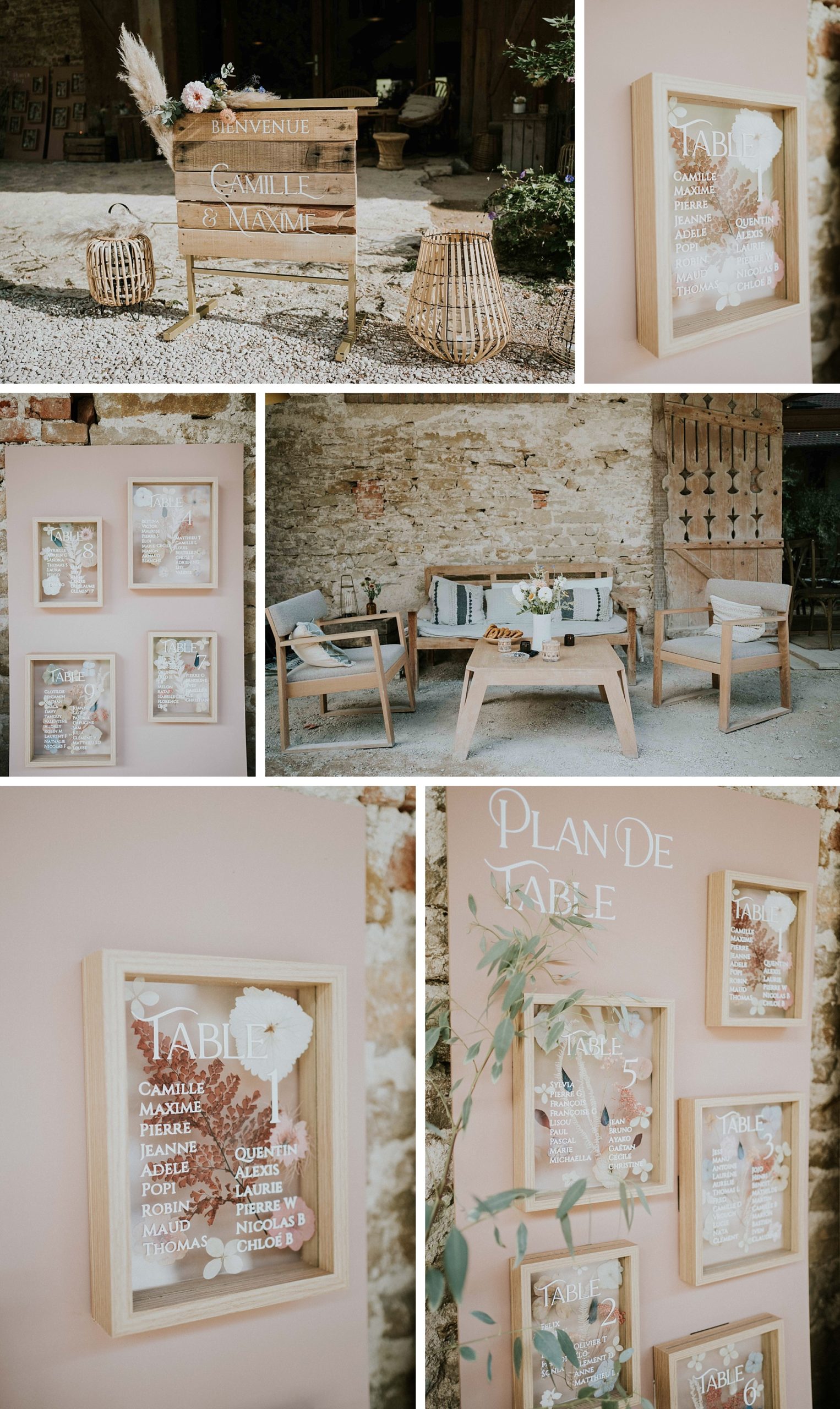 mariage Morimont fleurs pressées plan de table