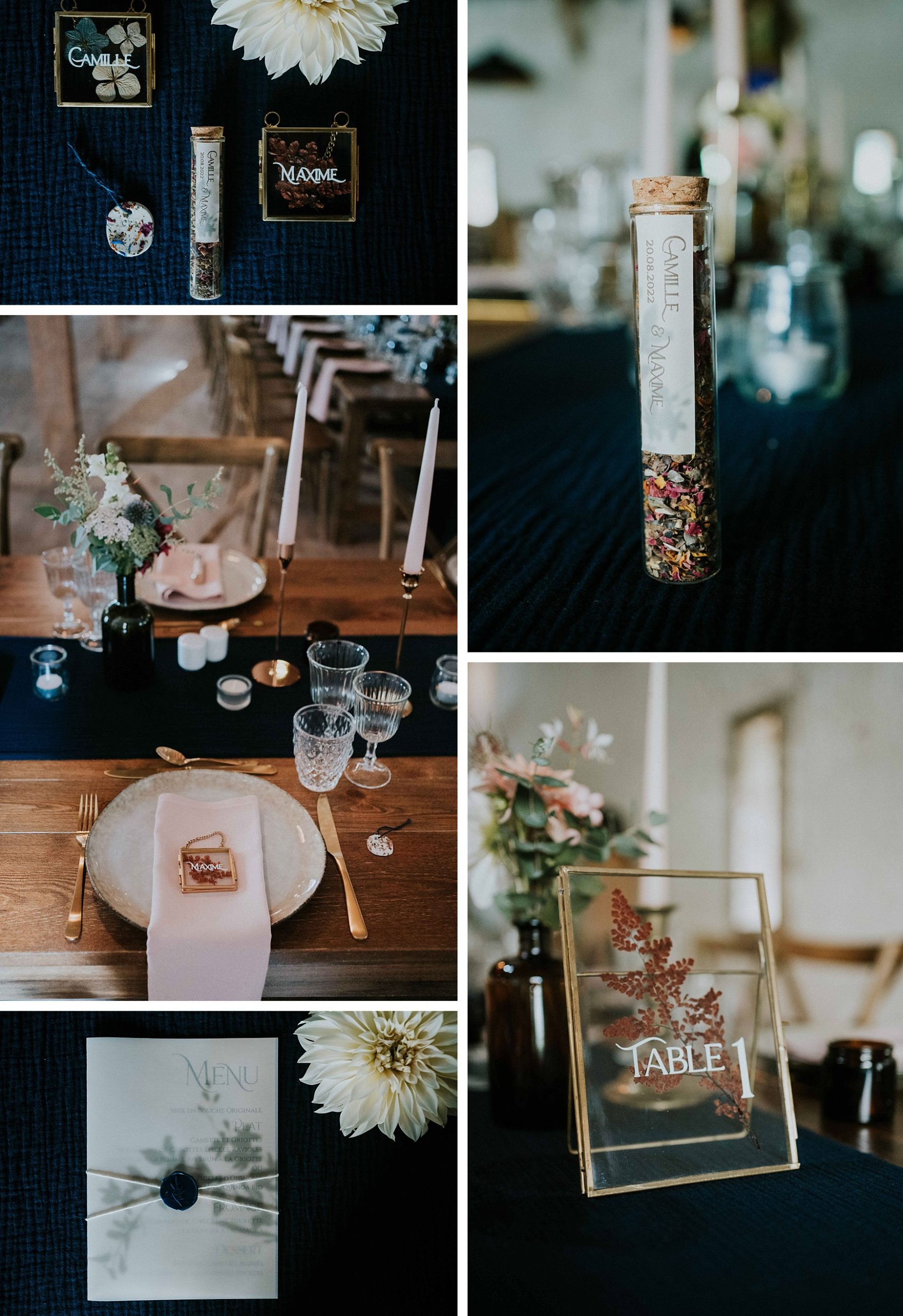 mariage Morimont fleurs pressées décoration de table