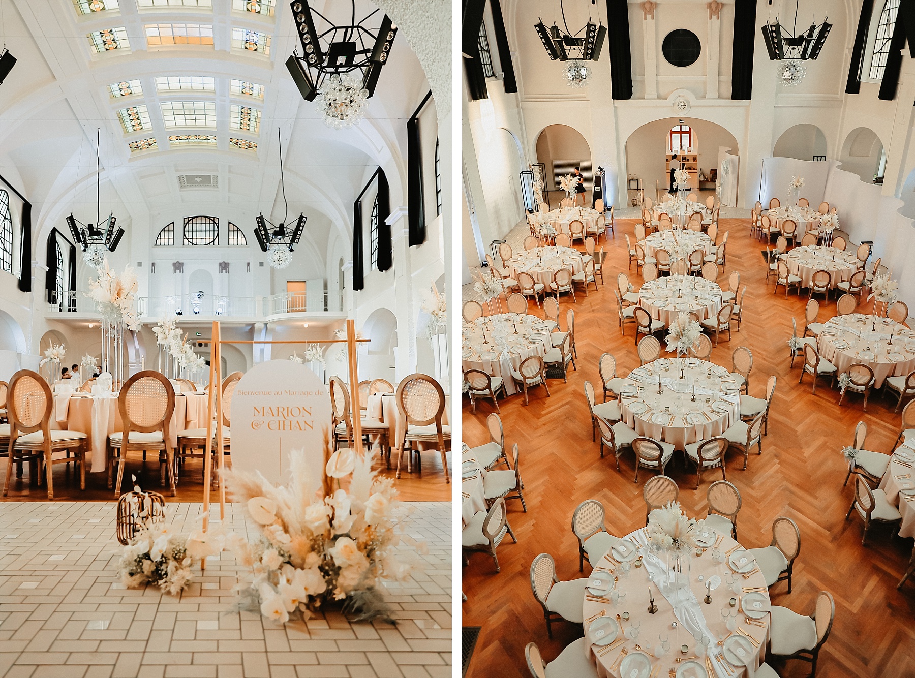 Mariage blanc musée Unterlinden décoration de salle, panneau de bienvenue