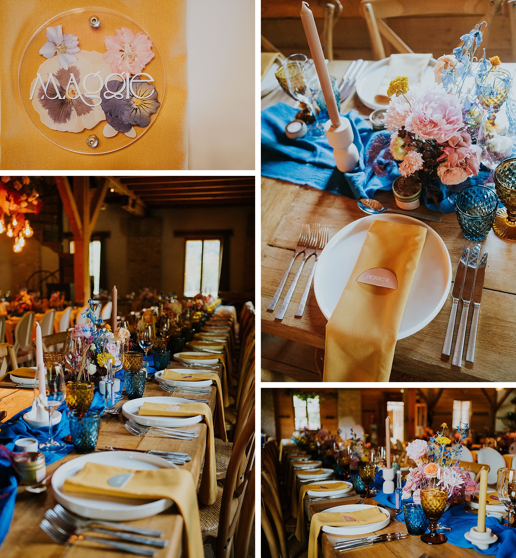 décoration tables mariage coloré fleurs pressées