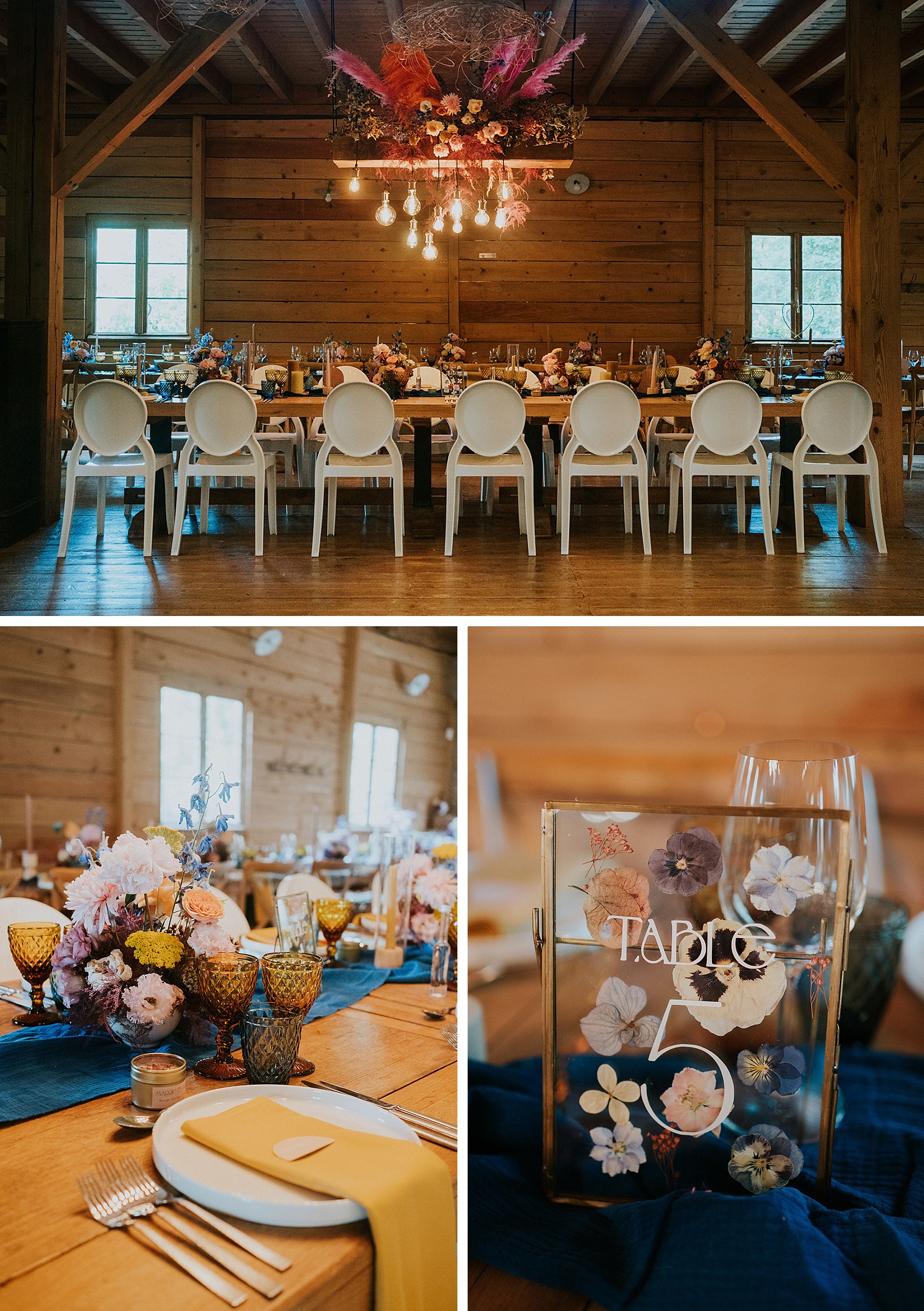 mariage coloré fleurs pressées table d'honneur