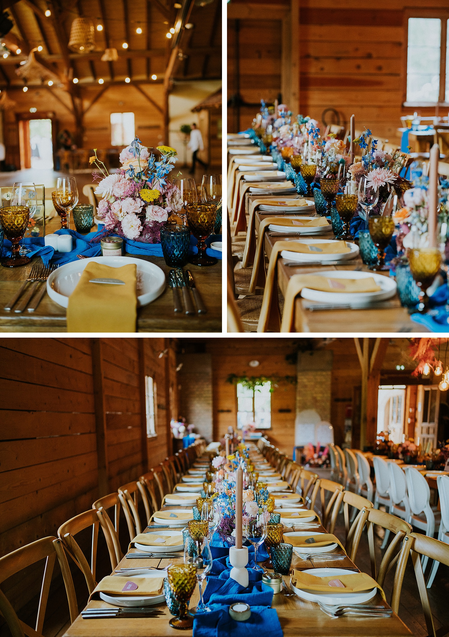 tables mariage coloré fleurs pressées