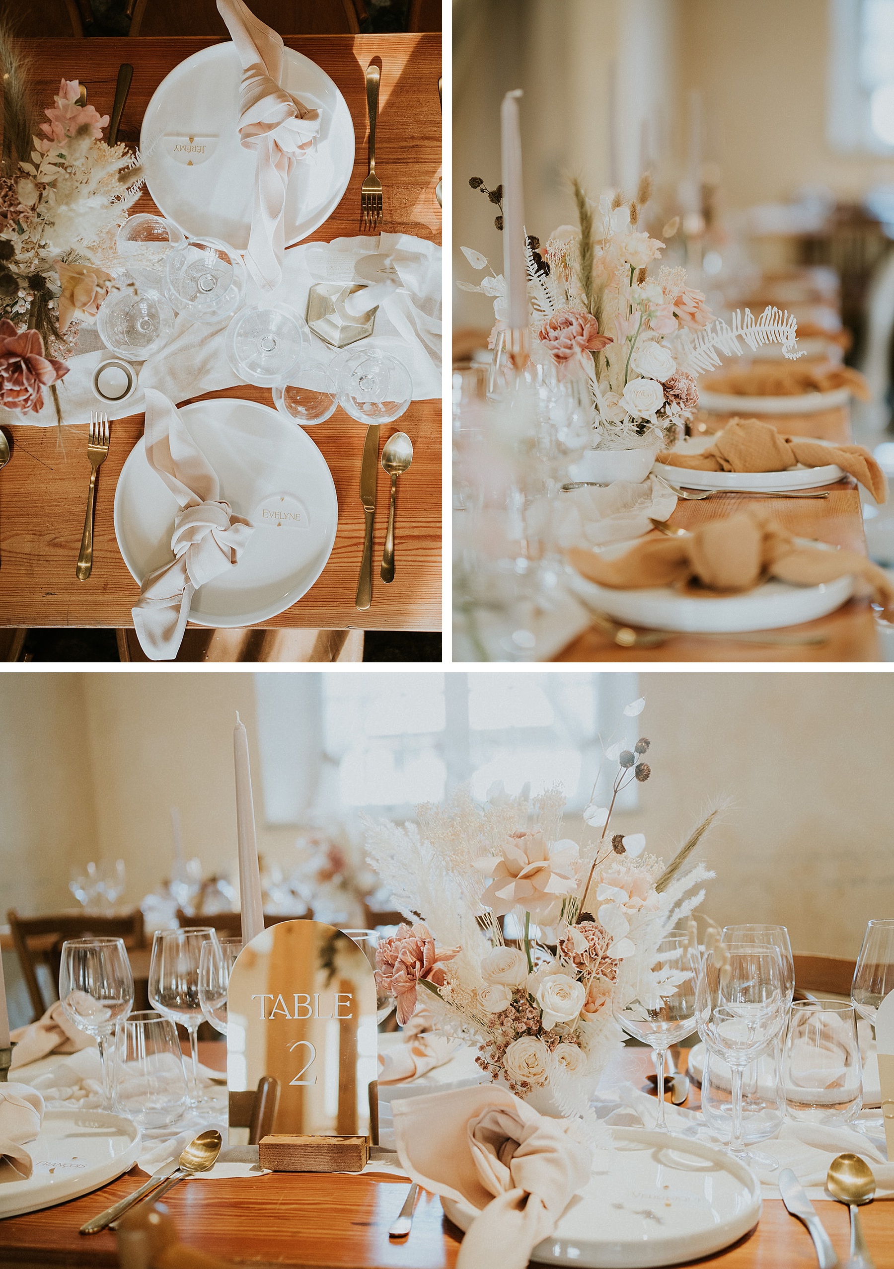 mariage moderne ocre et nude tables